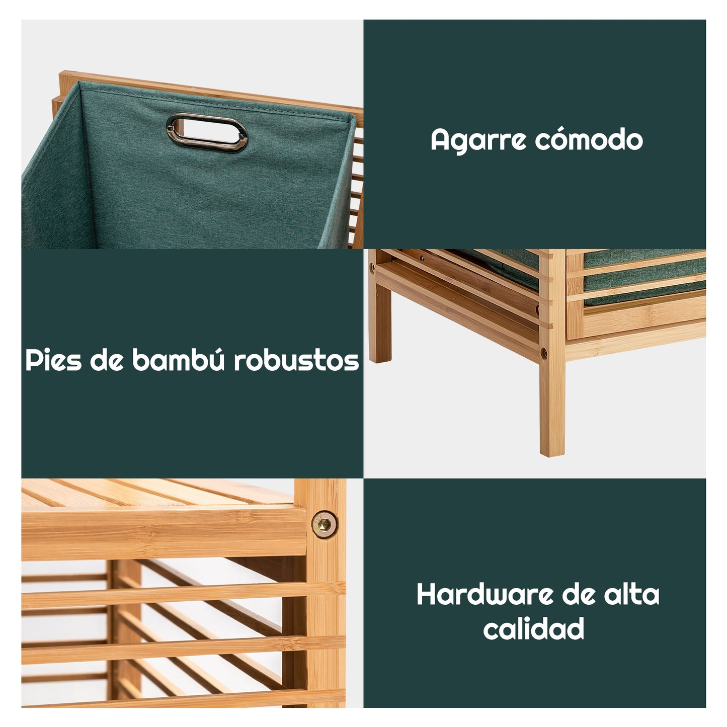 Estanteria Baño, Mueble ropa Sucia, Estante Baño, Armario Baño, Cesto ropa Sucia, Estante de Bambú, Natural, Costway, 7
