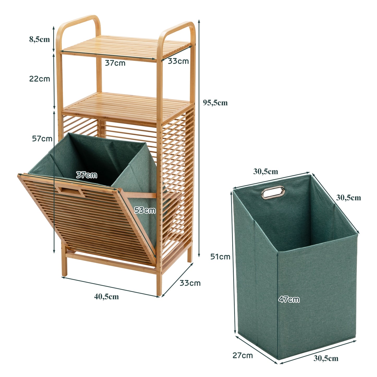 Estanteria Baño, Mueble ropa Sucia, Estante Baño, Armario Baño, Cesto ropa Sucia, Estante de Bambú, Natural, Costway, 3