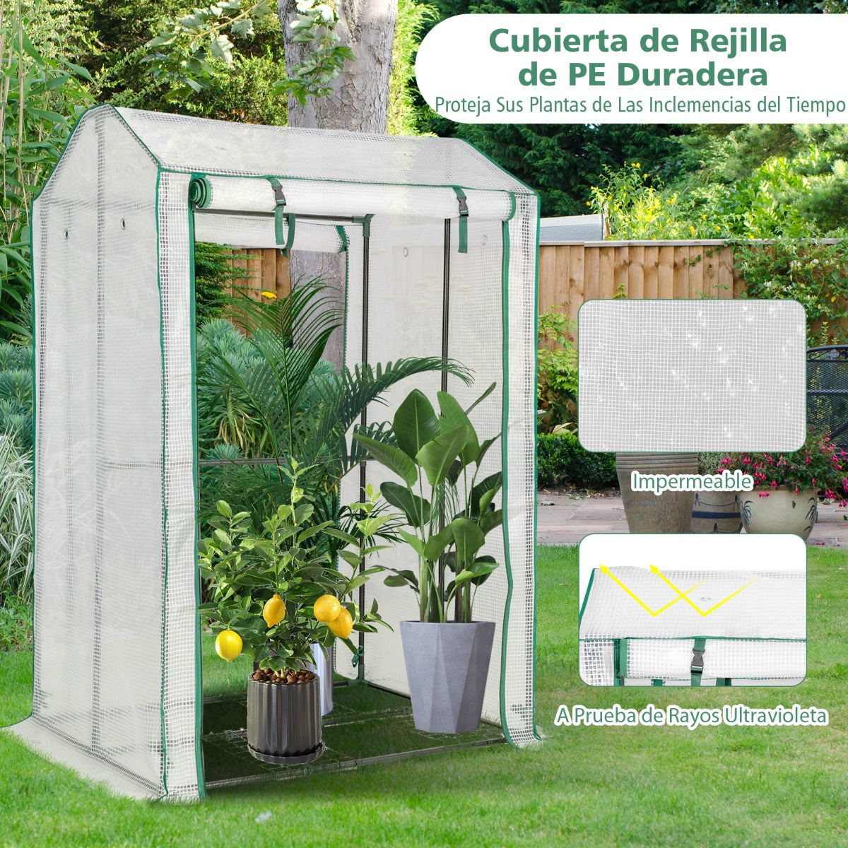 Invernadero, de Jardín, con 2 Puertas de Cremallera Enrollables Cobertura en PE Duradera y 8 Hoyos, Costway, 8