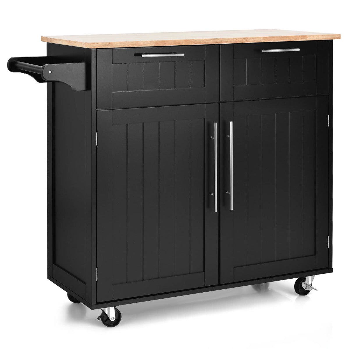 Isla de cocina, Carro cocina, Carrito cocina, con Cajones de Almacenamiento y Armarios 4 Ruedas, Negro, Costway, 1
