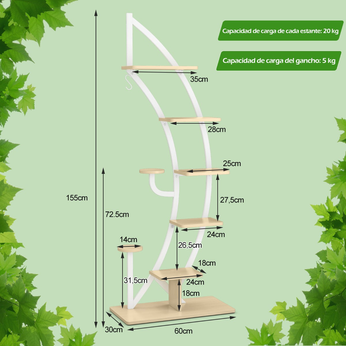 Estanterias, Juego de 2, 7 Niveles, Soporte para Plantas, Estanteria Plantas, Estanteria Industrial, Blanco, Costway, 3