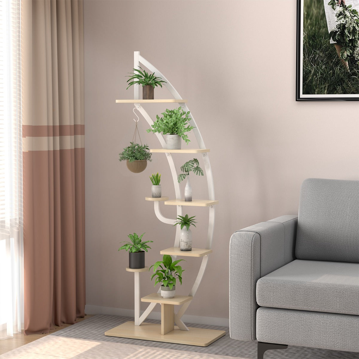 Estanterias, Juego de 2, 7 Niveles, Soporte para Plantas, Estanteria Plantas, Estanteria Industrial, Blanco, Costway, 4