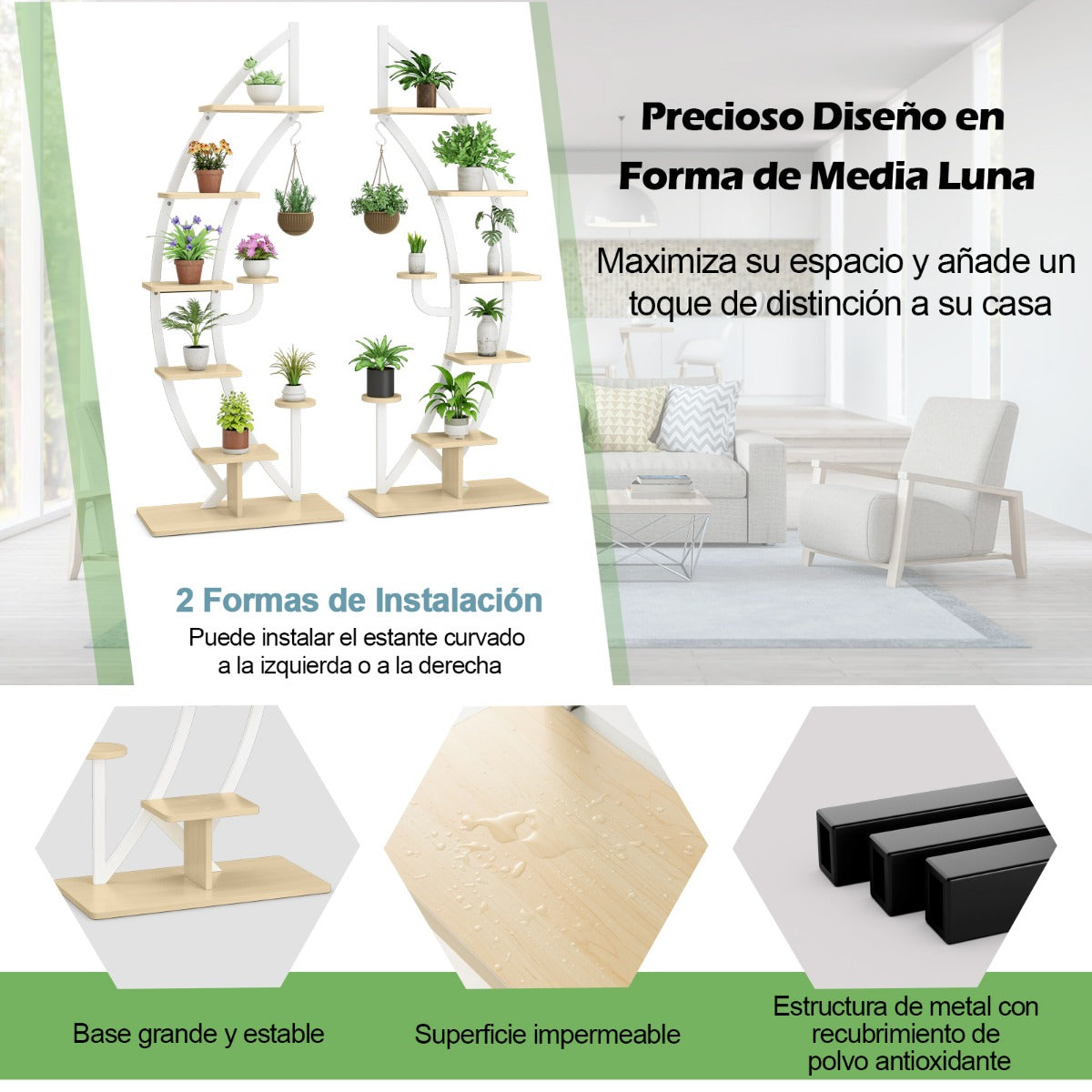 Estanterias, Juego de 2, 7 Niveles, Soporte para Plantas, Estanteria Plantas, Estanteria Industrial, Blanco, Costway, 6