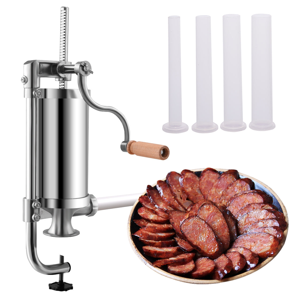 Embutidora manual, 1,5L, Embutidora de Salchichas, con 4 tubos de llenado, Cilindro de acero inoxidable, Costway, 1