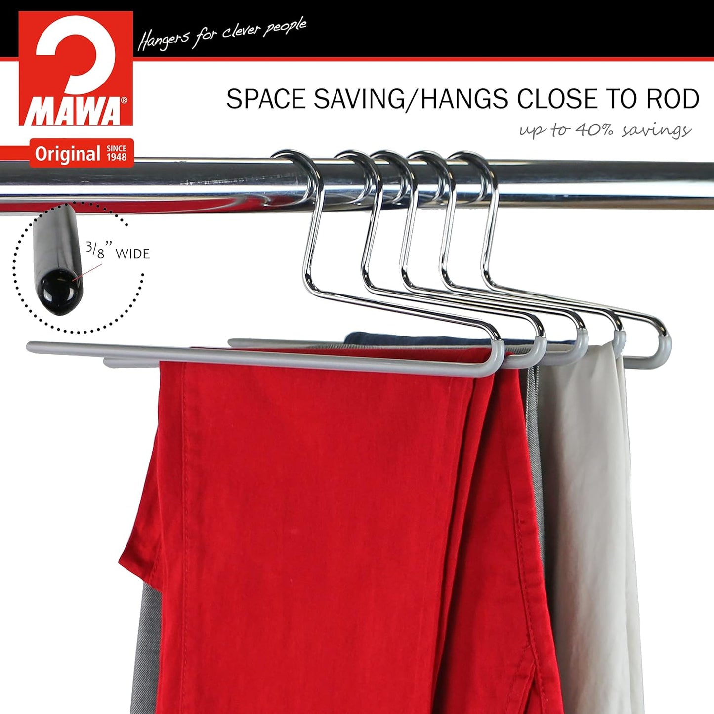 Perchas para Pantalones, 10 piezas, Fabricadas en Alemania, Perchas, ancho 35 cm, Antideslizantes, Color Plata - MAWA KH C, 4