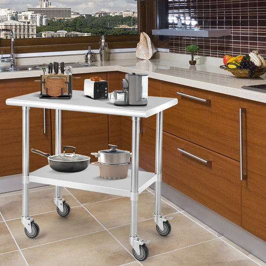 Сarrito cocina, Сarro cocina, Mesa de Acero Inoxidable con Ruedas Giratorias Estante Inferior Ajustable Cocina, Costway, 2
