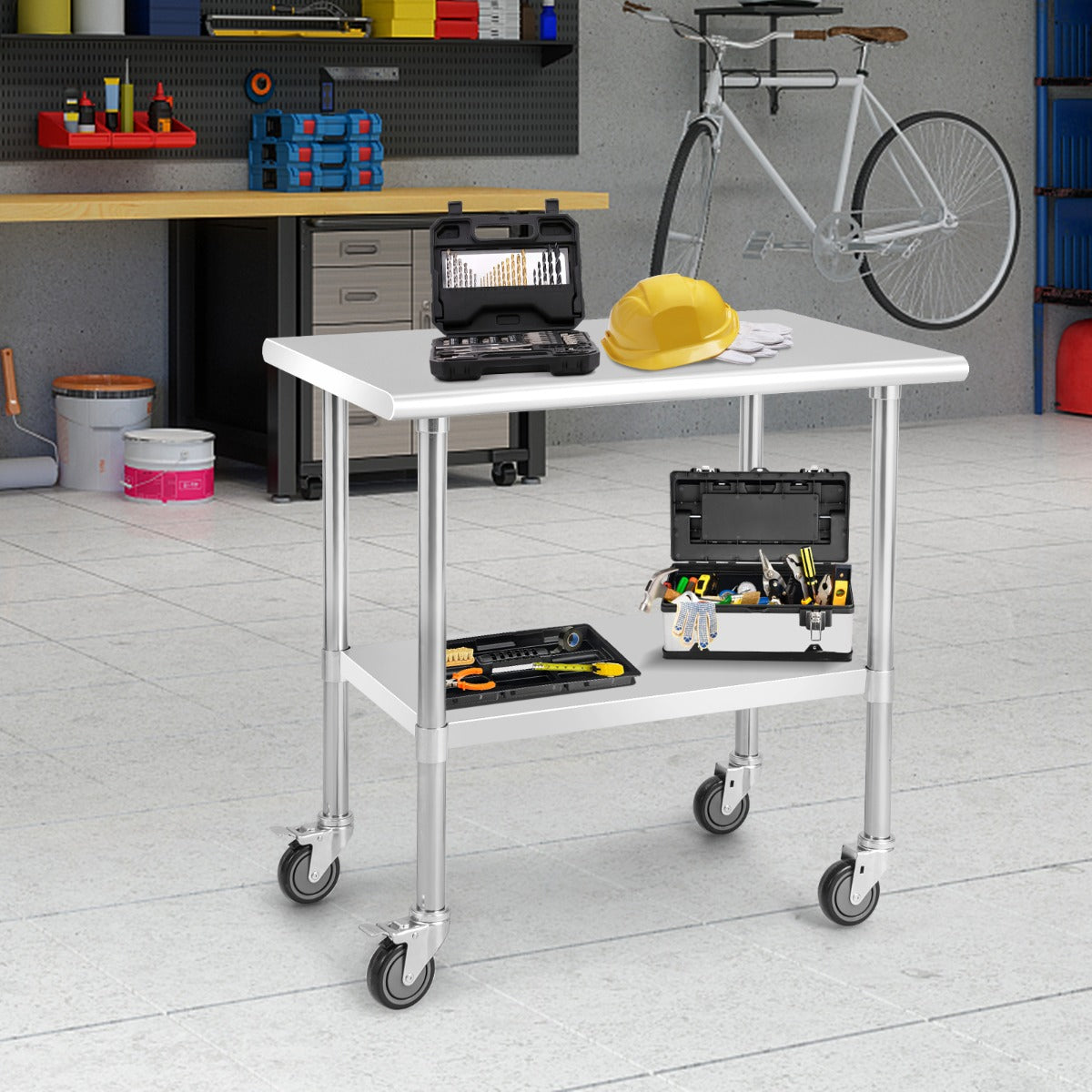 Сarrito cocina, Сarro cocina, Mesa de Acero Inoxidable con Ruedas Giratorias Estante Inferior Ajustable Cocina, Costway, 4