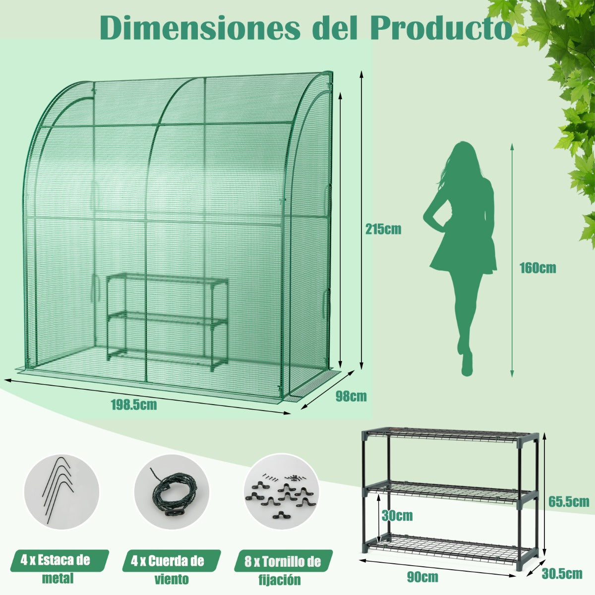 Invernadero, con Estante, Invernadero Pequeño, para Flores Invernadero de Pared Portátil, Costway, 3