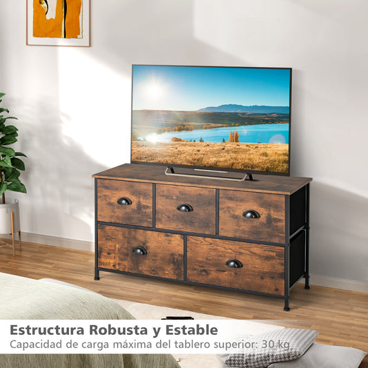 Aparador Salon, Aparador Comedor, con 5 Cajones de Tela Extraíbles y Plegables, Marco de Acero, Marrón, Costway, 5