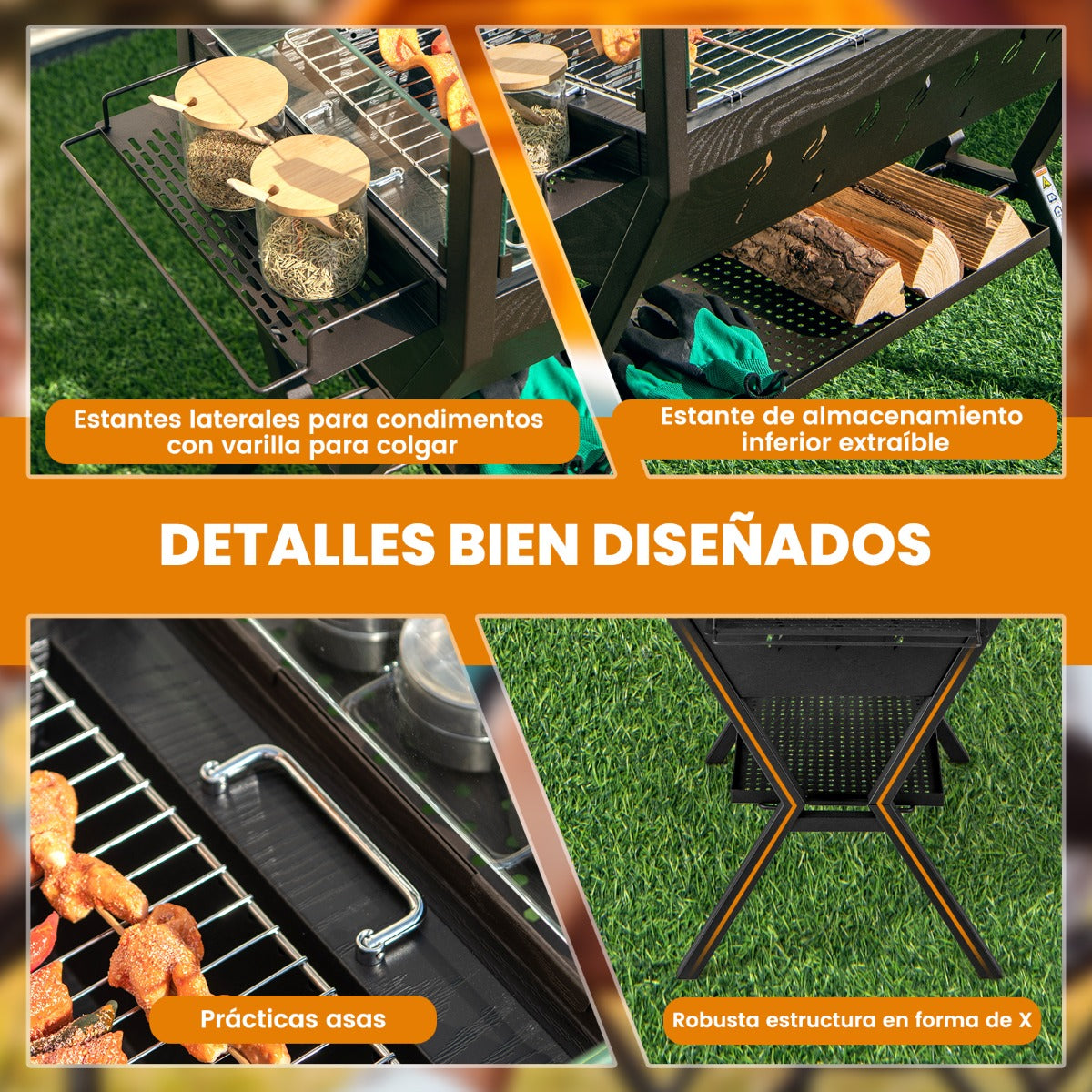 Brasero Exterior, Parrillas de Carbón para Barbacoa Parrilla de Acero Inoxidable, Marrón, Costway, 5