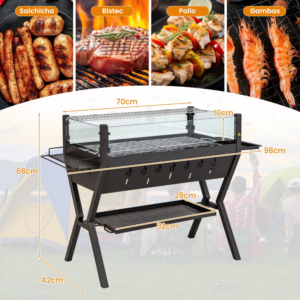 Brasero Exterior, Parrillas de Carbón para Barbacoa Parrilla de Acero Inoxidable, Marrón, Costway, 3