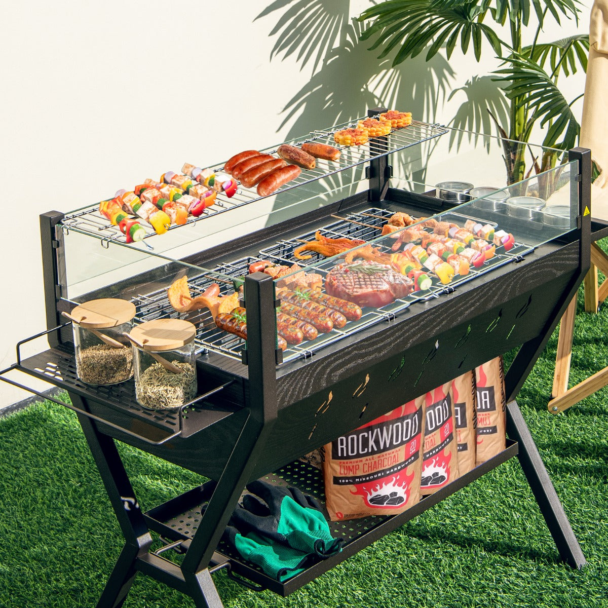 Brasero Exterior, Parrillas de Carbón para Barbacoa Parrilla de Acero Inoxidable, Marrón, Costway, 2
