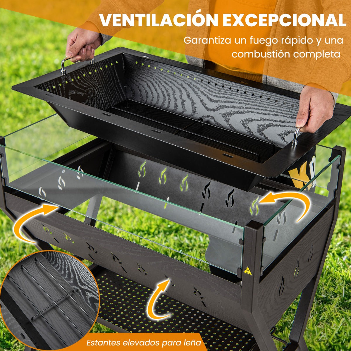 Brasero Exterior, Parrillas de Carbón para Barbacoa Parrilla de Acero Inoxidable, Marrón, Costway, 7