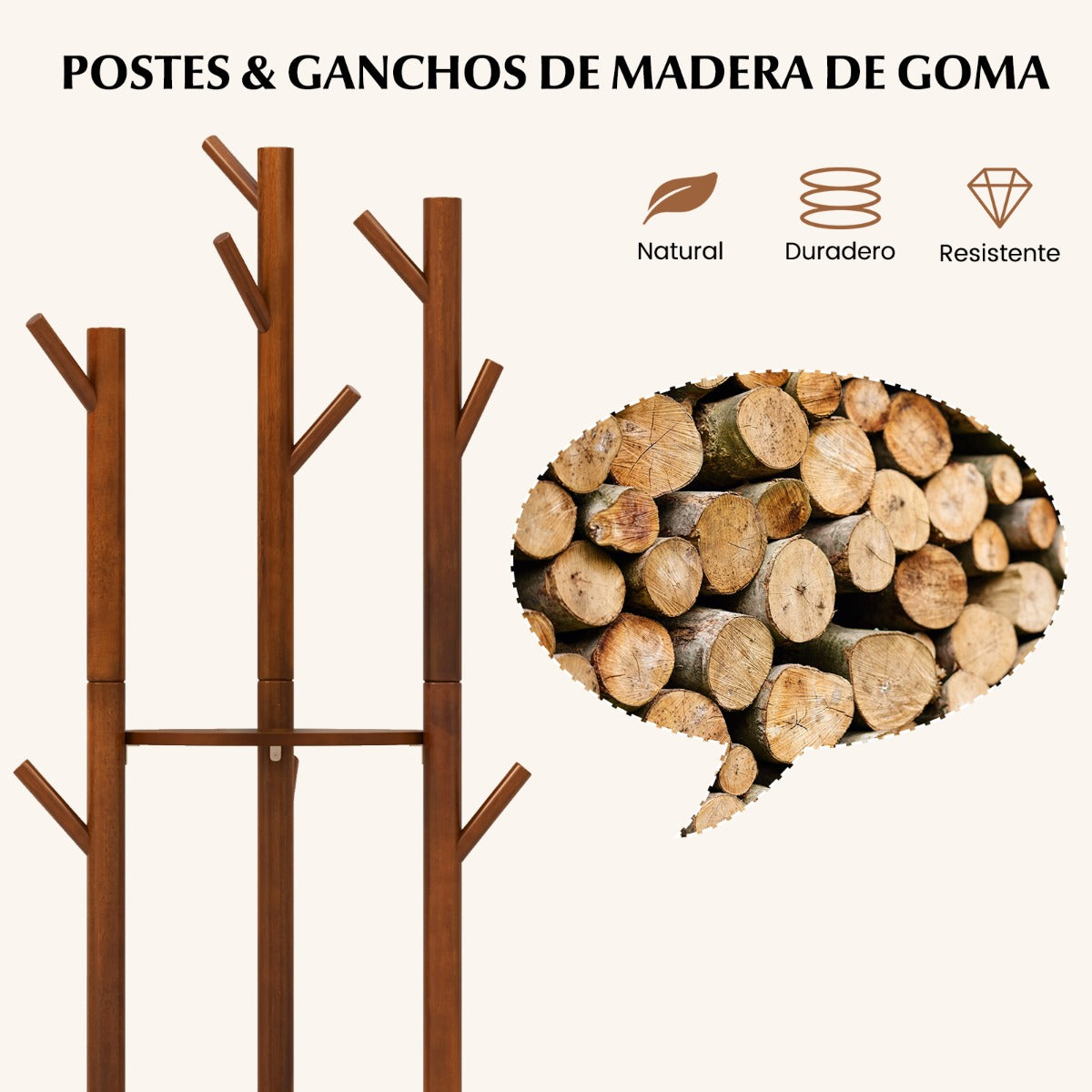 Perchero de Pie, Perchero Burro, Perchero Madera, Giratorio, con 3 Estantes de Almacenamiento 9 Ganchos, Nogal, Costway, 6