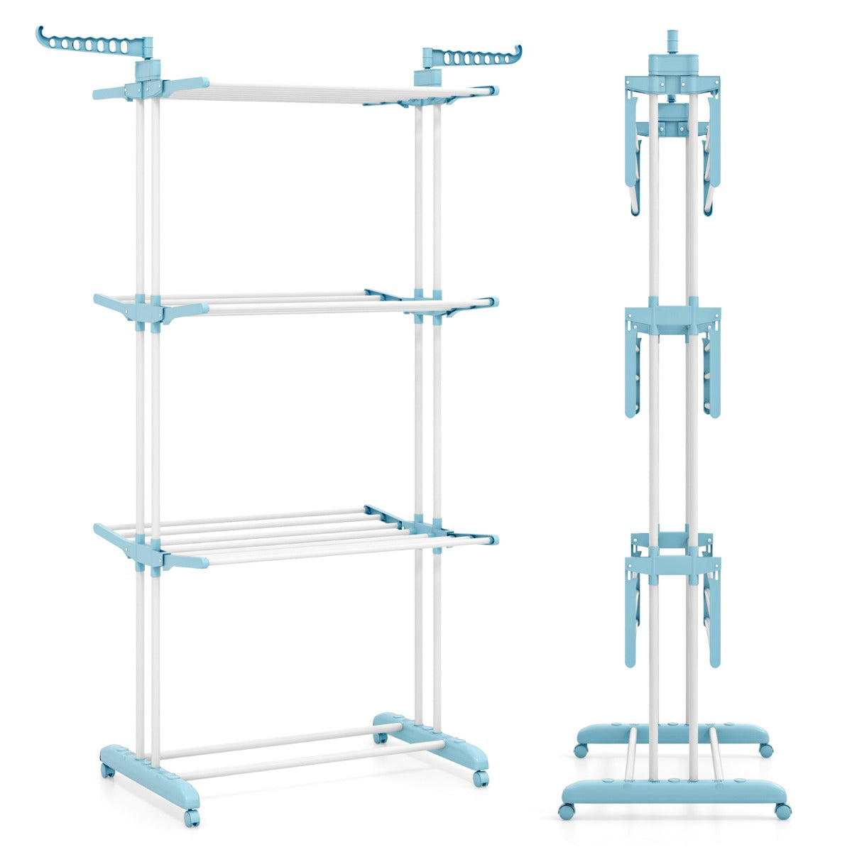 Tendedero Vertical, 4 Niveles, Tendedero de ropa, con Ruedas, Tendedero Plegable, Azul, Costway, 2