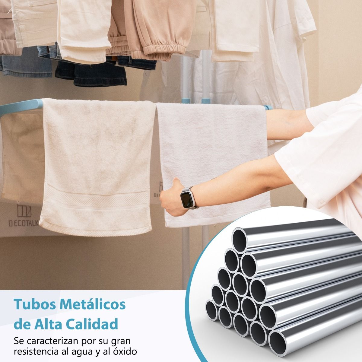 Tendedero Vertical, 4 Niveles, Tendedero de ropa, con Ruedas, Tendedero Plegable, Azul, Costway, 10
