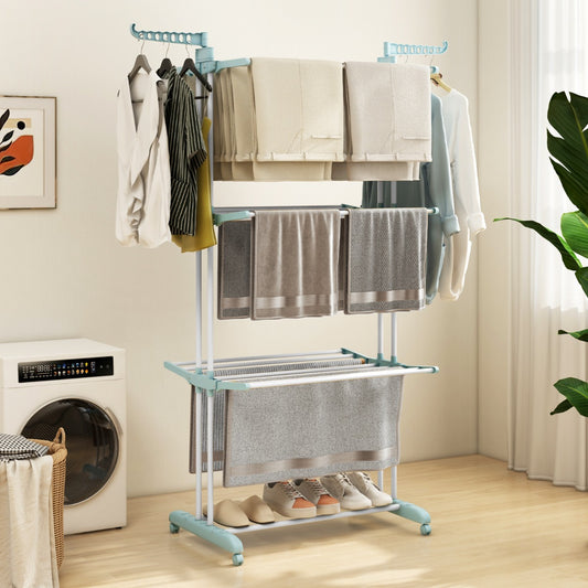 Tendedero Vertical, 4 Niveles, Tendedero de ropa, con Ruedas, Tendedero Plegable, Azul, Costway, 1