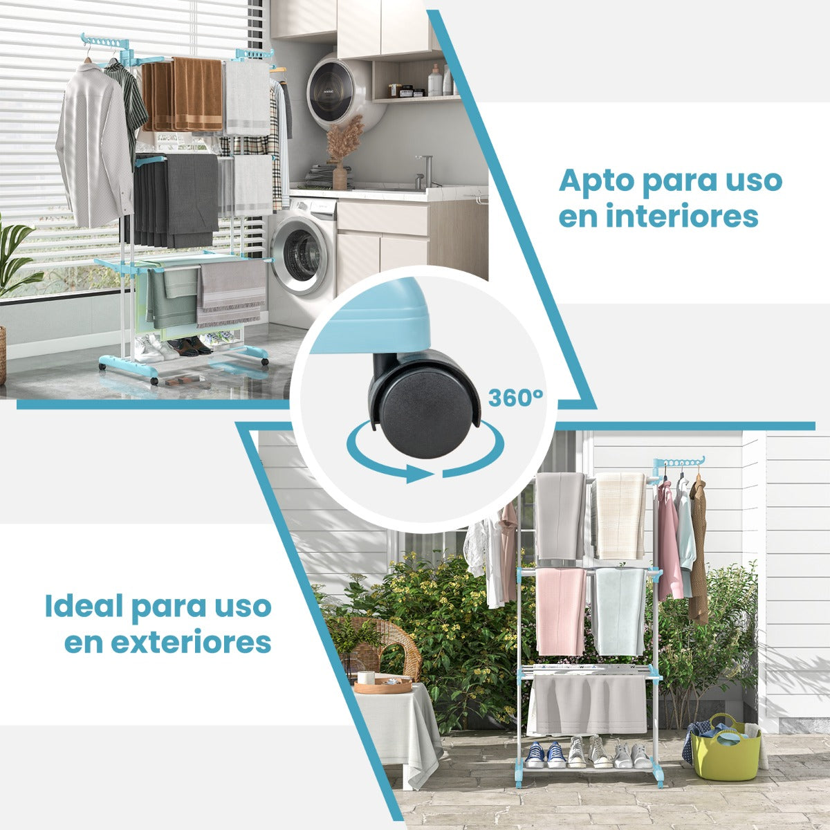 Tendedero, 4 Niveles, Tendedero Vertical, con Ruedas, para Terraza, Tendal Plegable, para Toallas, Zapatos, Costway, 7