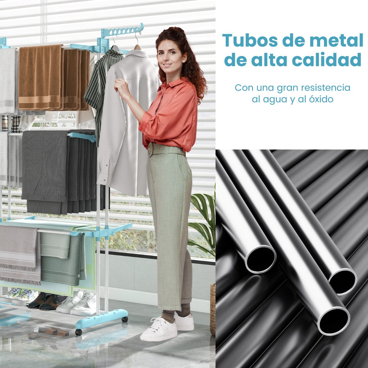 Tendedero, 4 Niveles, Tendedero Vertical, con Ruedas, para Terraza, Tendal Plegable, para Toallas, Zapatos, Costway, 8
