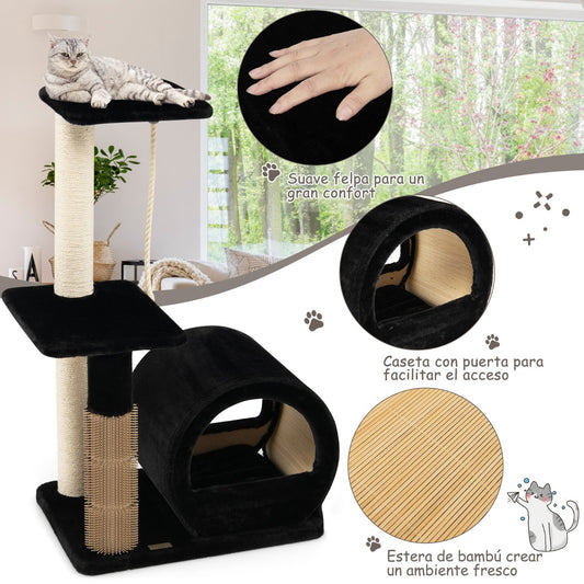 Arbol para Gatos, Rascador gato, Arbol Rascador para Gatos, Múltiples Niveles con Poste de Sisal, Negro, Costway, 6