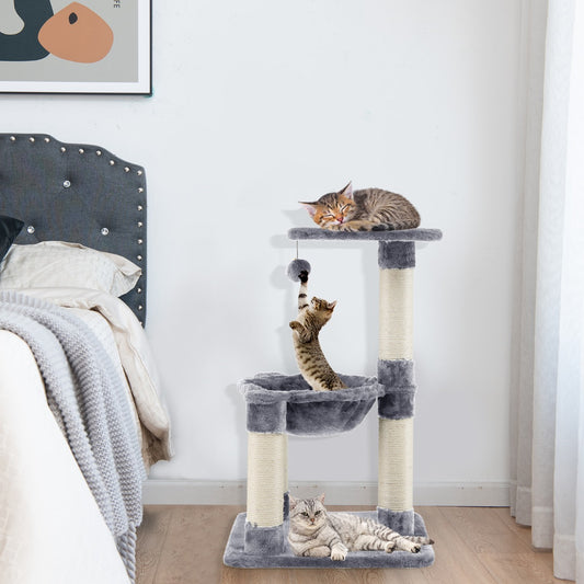 Arbol para Gatos, Arbol Rascador para Gatos, Rascador Gato, con Hamaca Postes Rascadores Recubiertos de Sisal, Gris, Costway, 4