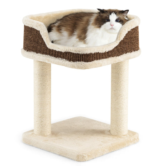 Arbol para Gatos, Rascador Gato, Arbol Rascador para Gatos, con Plataforma Felpa y Poste de Rascado, para Rascar Relajarse y Dormir, Beige, Costway, 1
