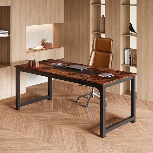 Escritorio, 180x90x77cm, Mesa Ordenador, Mesa Oficina, Marrón rústico, Tribesigns, 2