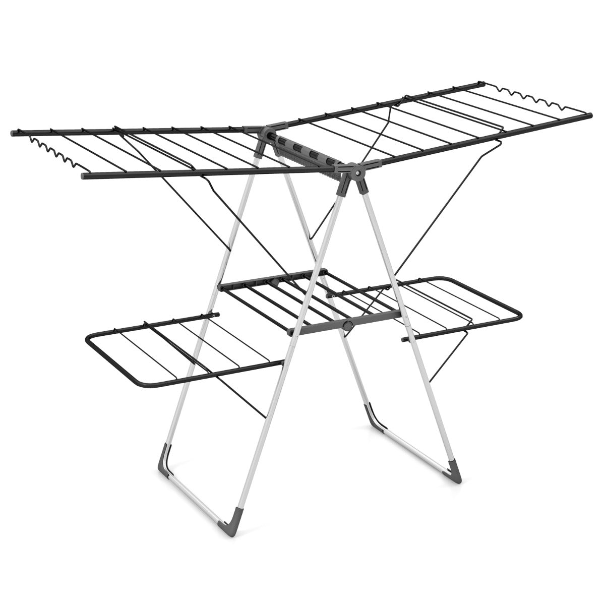 Tendedero Plegable, 2 Niveles, Tendedero de Ropa, Alas Ajustables, Tendedero Balcon, Acero Inoxidable, Plata y Gris, Costway, 9