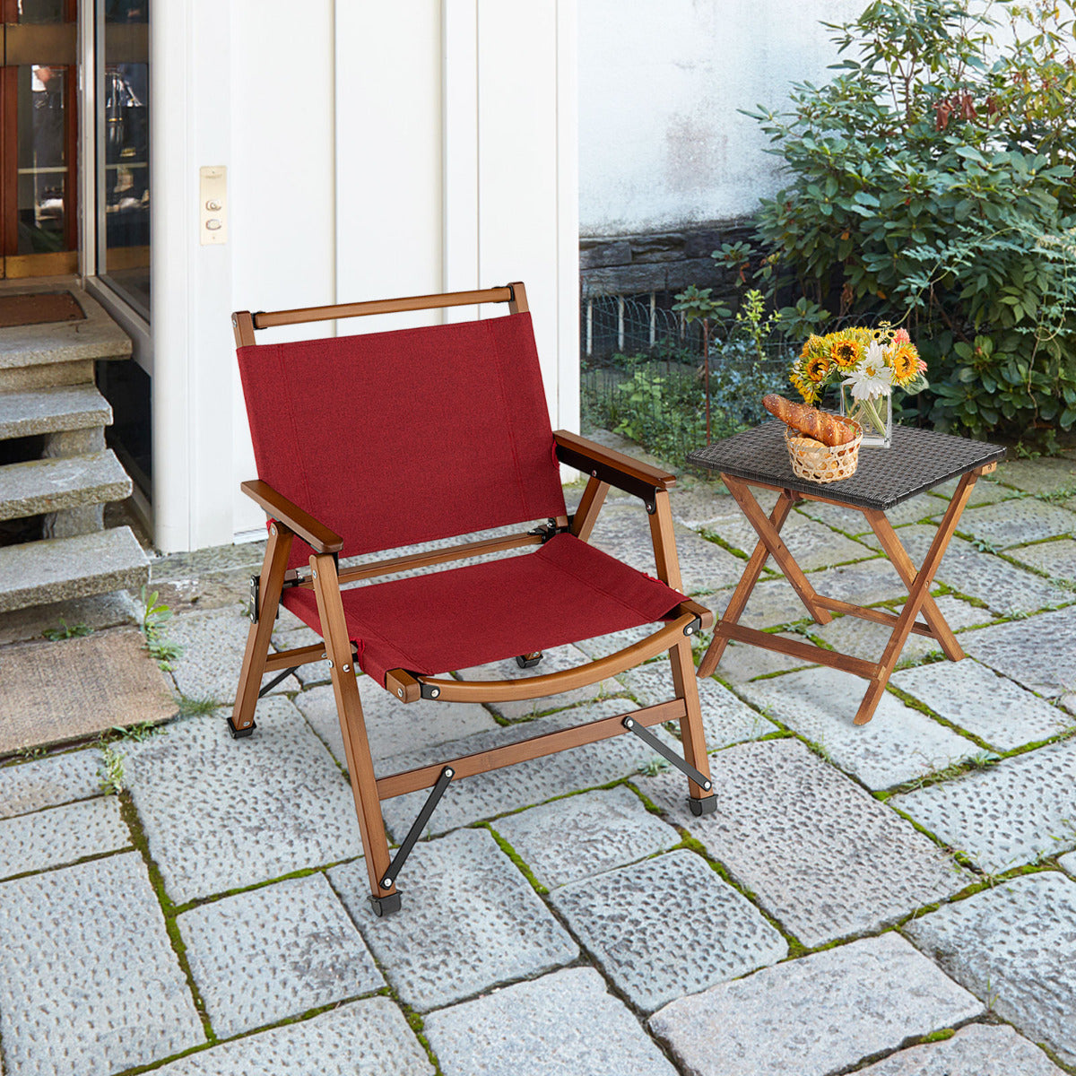Sillas Plegables, de Bambú, Sillas Camping, Carga 150kg, Sillas Jardin, Sillas Terraza, Sillas Exterior, Rojo, Costway, 2