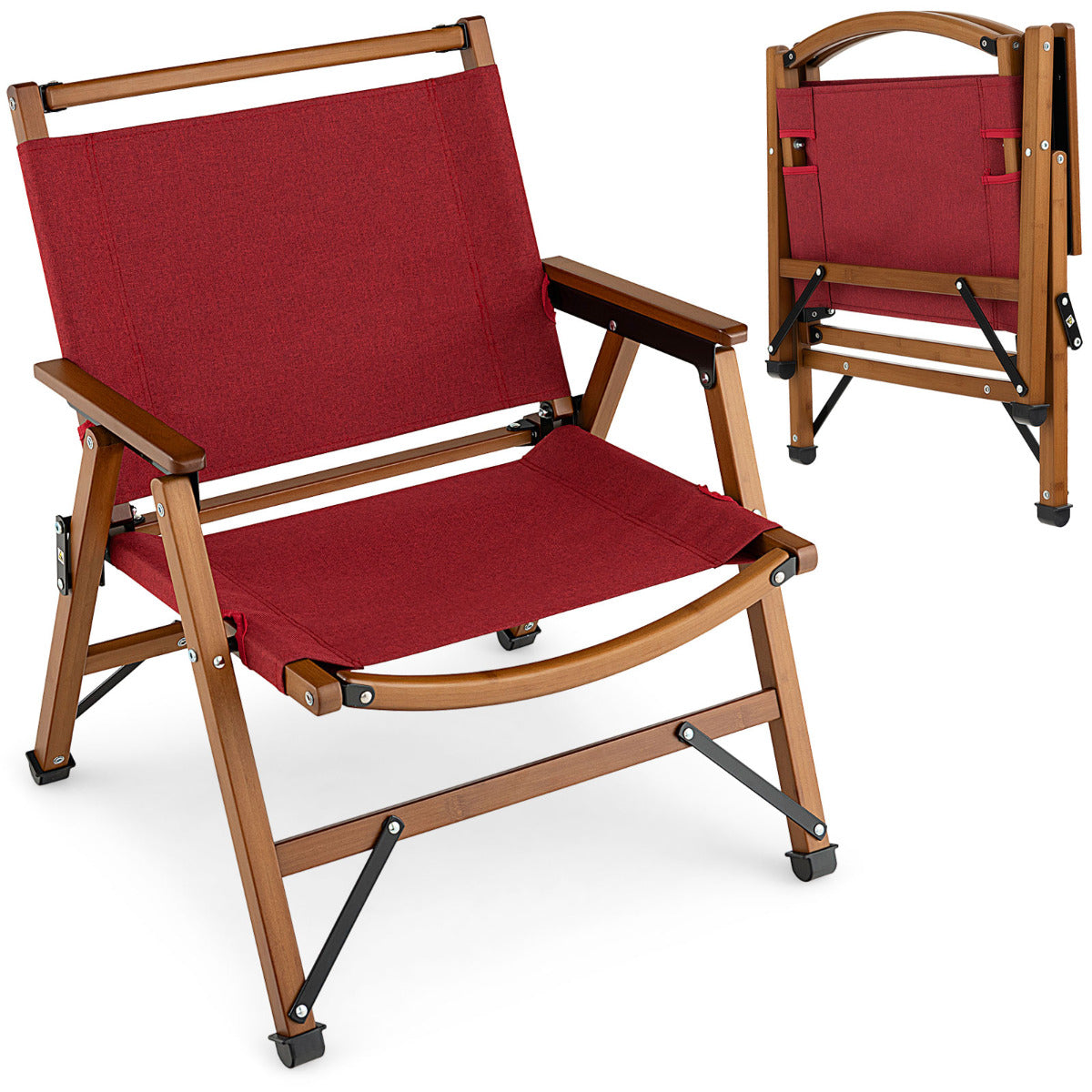 Sillas Plegables, de Bambú, Sillas Camping, Carga 150kg, Sillas Jardin, Sillas Terraza, Sillas Exterior, Rojo, Costway, 1