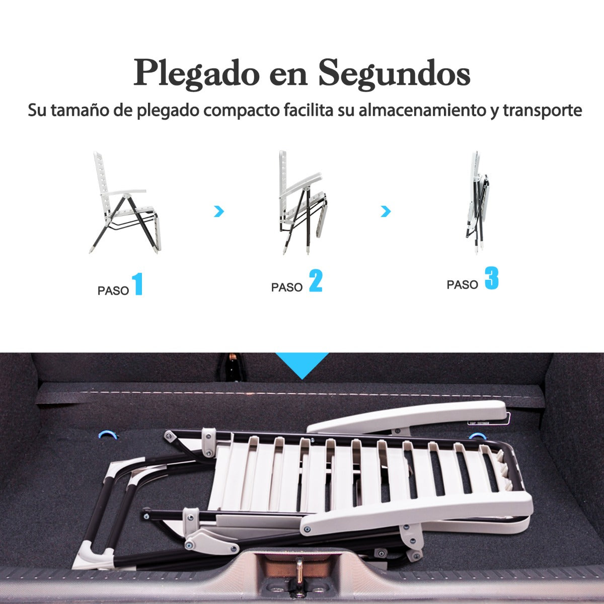 Sillas Terraza, Tumbonas Jardin, Silla Plegable Playa, con Respaldo de 7 Posiciones, Reposapiés Cómodo, Blanca, Costway, 7