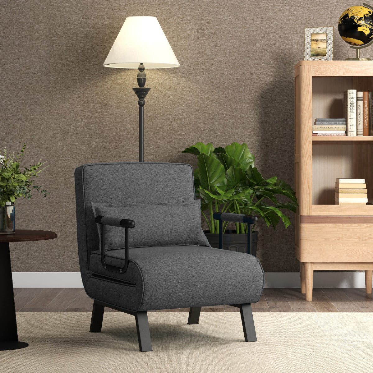 Sofa Cama, Sillon Cama, Sofa Cama Pequeño, Convertible Plegable Silla de Dormir Individual, Gris Oscuro, Costway, 2