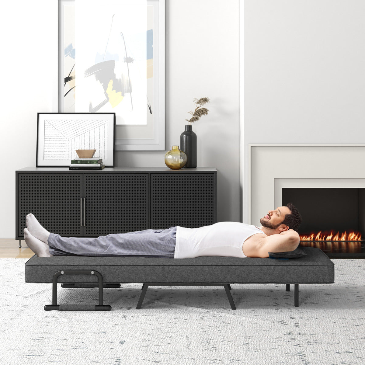 Sofa Cama, Sillon Cama, Sofa Cama Pequeño, Convertible Plegable Silla de Dormir Individual, Gris Oscuro, Costway, 4
