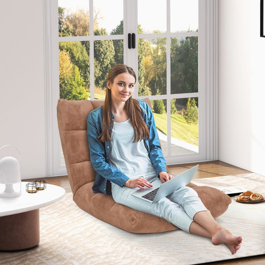 Sofa Suelo, Sofa Perezoso, Silla Japonesa, Sofá Plegable, Sillon Lectura, Respaldo Ajustable 14 Posiciones, Beige, Costway, 2