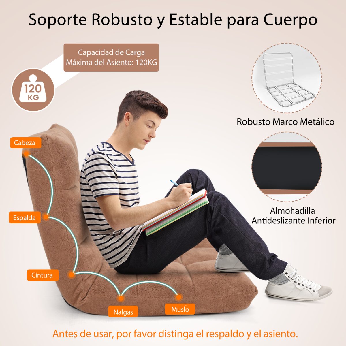 Sofa Suelo, Sofa Perezoso, Silla Japonesa, Sofá Plegable, Sillon Lectura, Respaldo Ajustable 14 Posiciones, Beige, Costway, 6