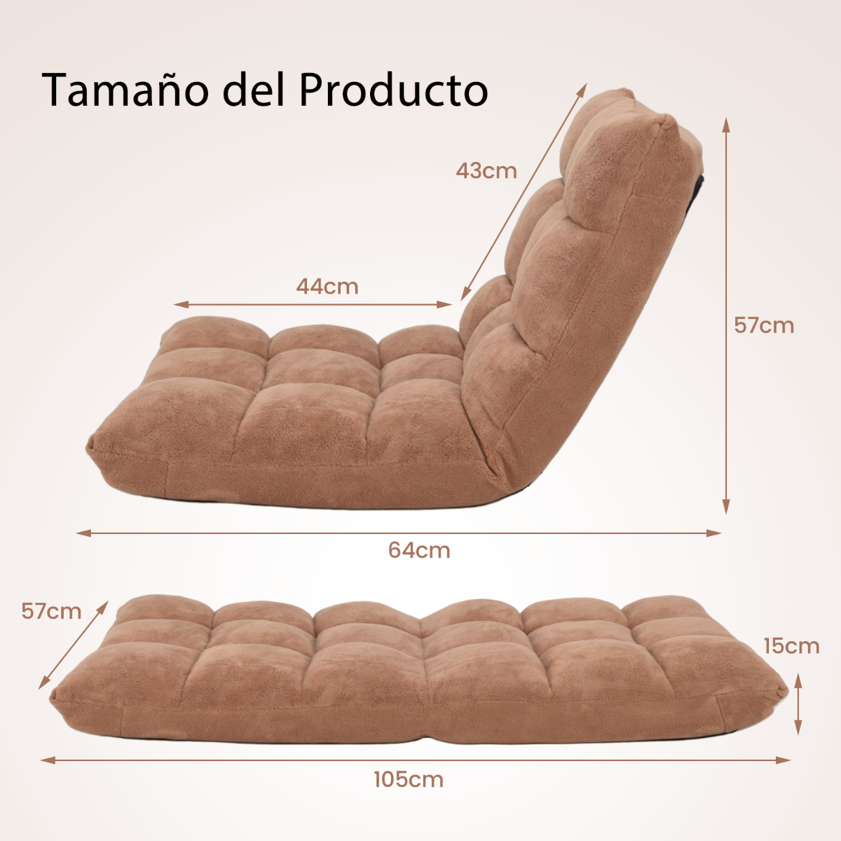 Sofa Suelo, Sofa Perezoso, Silla Japonesa, Sofá Plegable, Sillon Lectura, Respaldo Ajustable 14 Posiciones, Beige, Costway, 3