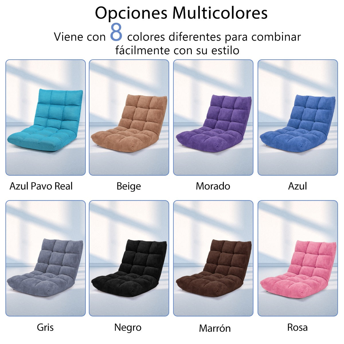Sofa Suelo, Silla Japonesa, Sofa Perezoso, Sofá Plegable, Sillon Lectura, Respaldo Ajustable 14 Posiciones, Azul, Costway, 5