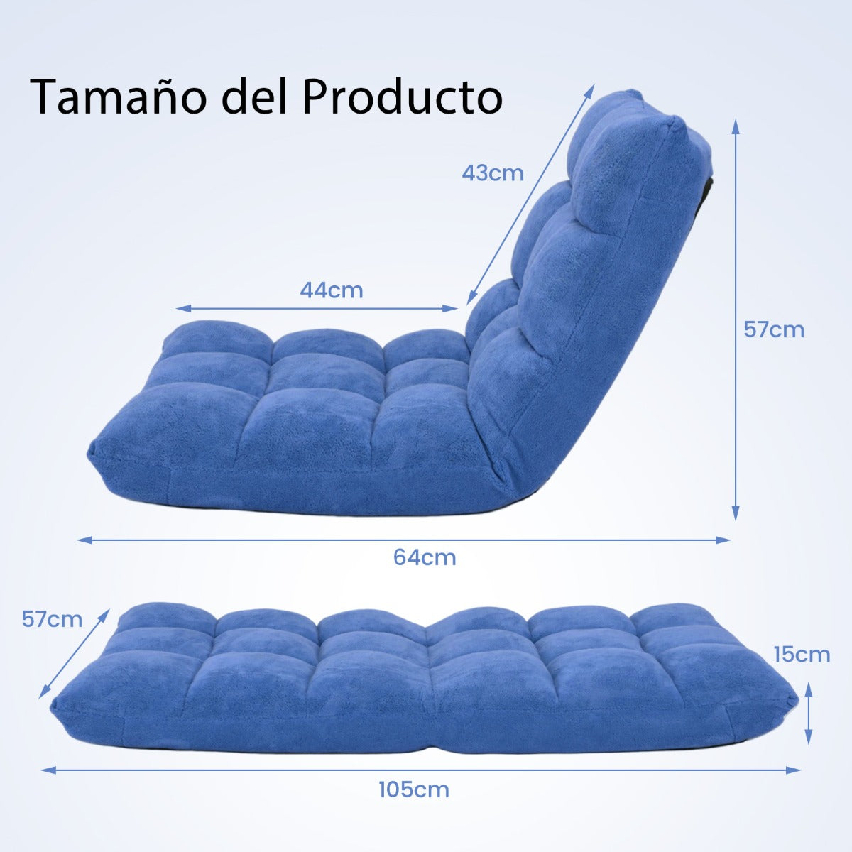 Sofa Suelo, Silla Japonesa, Sofa Perezoso, Sofá Plegable, Sillon Lectura, Respaldo Ajustable 14 Posiciones, Azul, Costway, 3