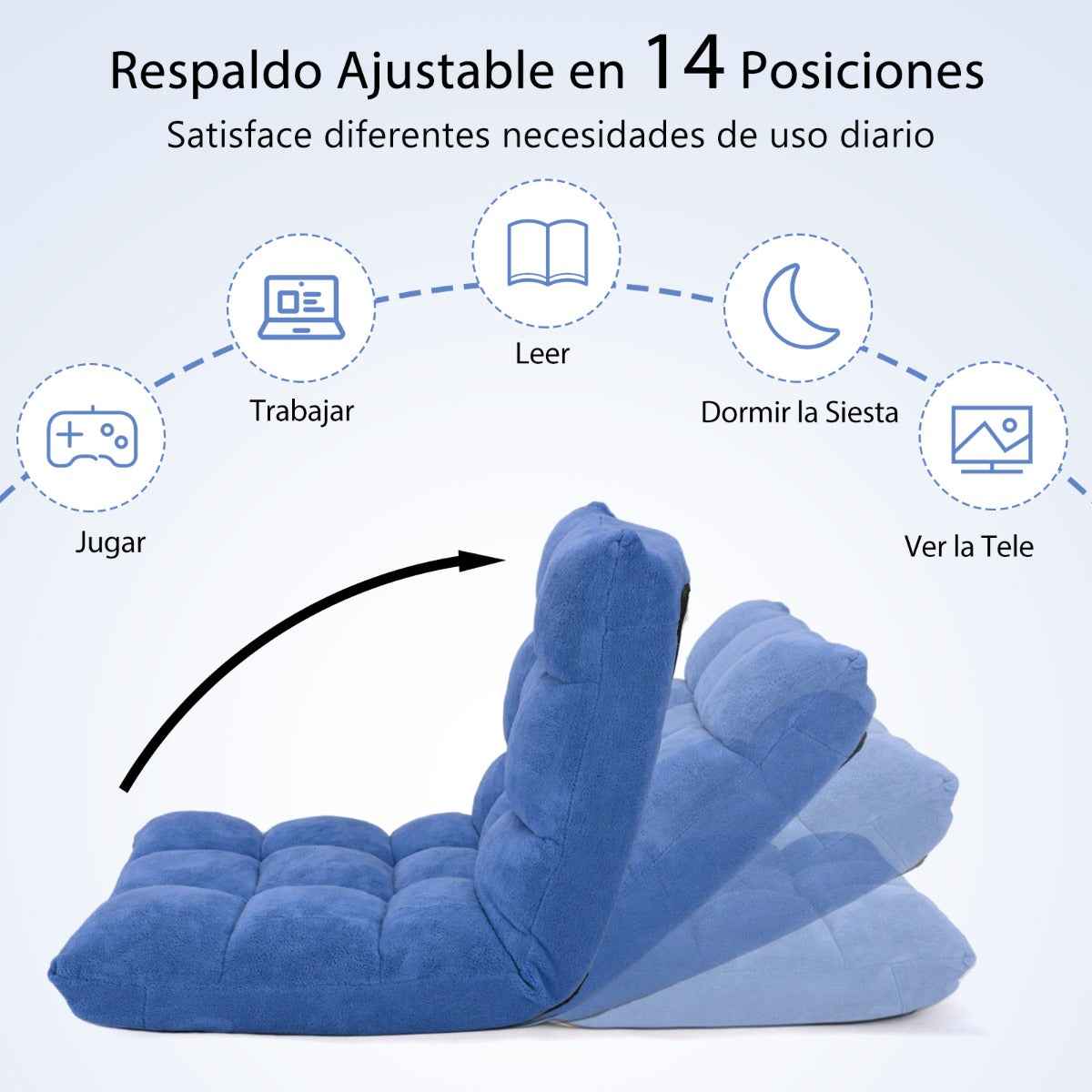 Sofa Suelo, Silla Japonesa, Sofa Perezoso, Sofá Plegable, Sillon Lectura, Respaldo Ajustable 14 Posiciones, Azul, Costway, 6