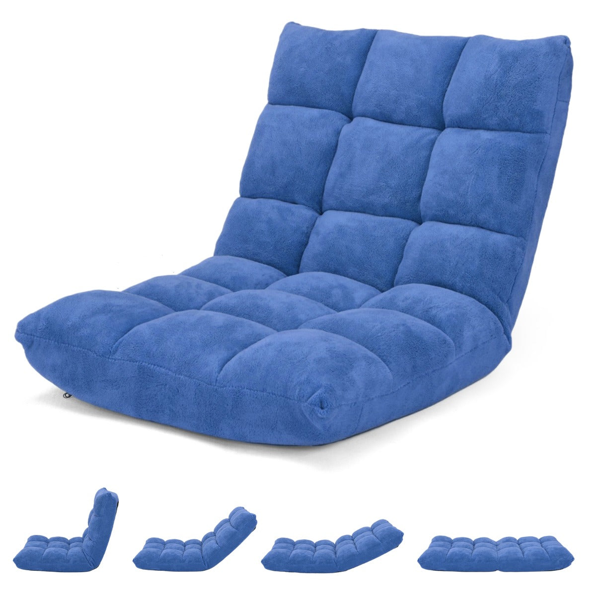Sofa Suelo, Silla Japonesa, Sofa Perezoso, Sofá Plegable, Sillon Lectura, Respaldo Ajustable 14 Posiciones, Azul, Costway, 1