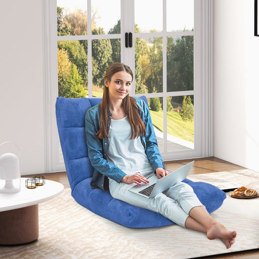 Sofa Suelo, Silla Japonesa, Sofa Perezoso, Sofá Plegable, Sillon Lectura, Respaldo Ajustable 14 Posiciones, Azul, Costway, 2