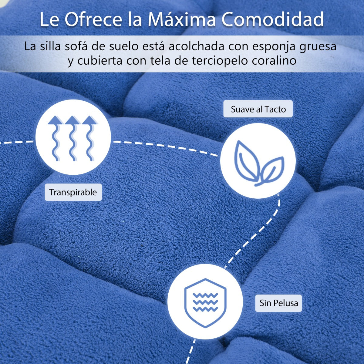 Sofa Suelo, Silla Japonesa, Sofa Perezoso, Sofá Plegable, Sillon Lectura, Respaldo Ajustable 14 Posiciones, Azul, Costway, 7