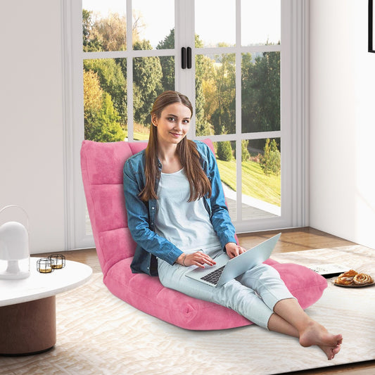 Sofa Suelo, Silla Japonesa, Sofa Perezoso, Sofá Plegable, Sillon Lectura, Respaldo Ajustable 14 Posiciones, Rosa, Costway, 2