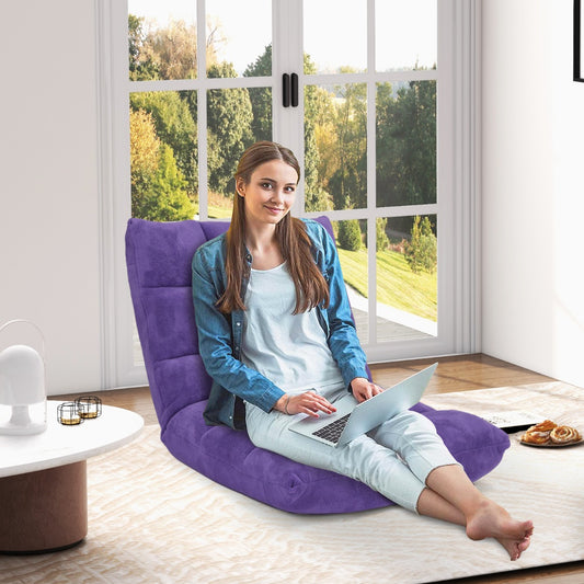 Sofa Suelo, Silla Japonesa, Sofa Perezoso, Sofá Plegable, Sillon Lectura, Respaldo Ajustable 14 Posiciones, Violeta, Costway, 2