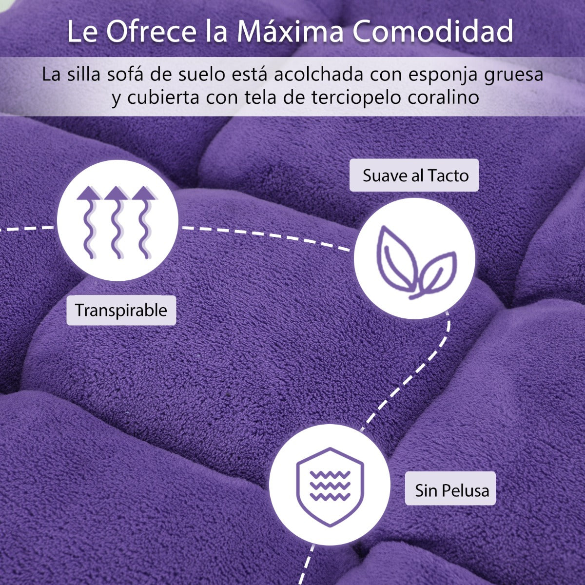 Sofa Suelo, Silla Japonesa, Sofa Perezoso, Sofá Plegable, Sillon Lectura, Respaldo Ajustable 14 Posiciones, Violeta, Costway, 5