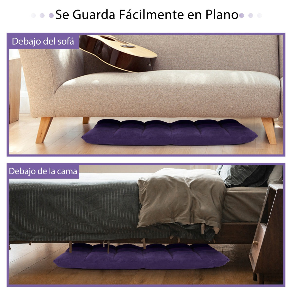 Sofa Suelo, Silla Japonesa, Sofa Perezoso, Sofá Plegable, Sillon Lectura, Respaldo Ajustable 14 Posiciones, Violeta, Costway, 7