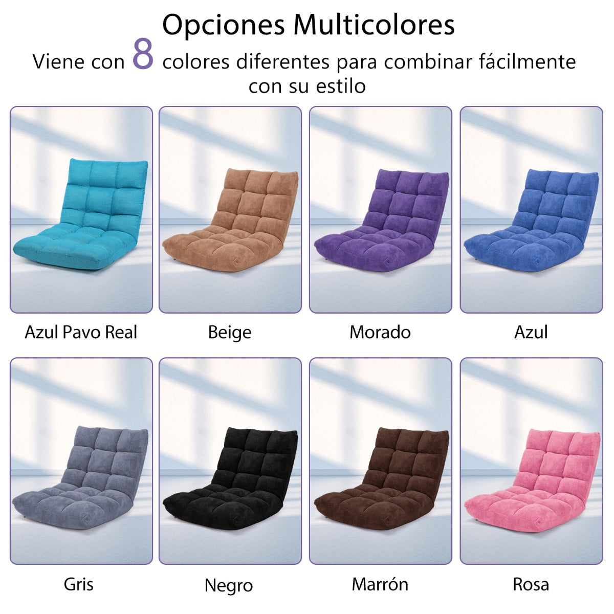 Sofa Suelo, Silla Japonesa, Sofa Perezoso, Sofá Plegable, Sillon Lectura, Respaldo Ajustable 14 Posiciones, Violeta, Costway, 8