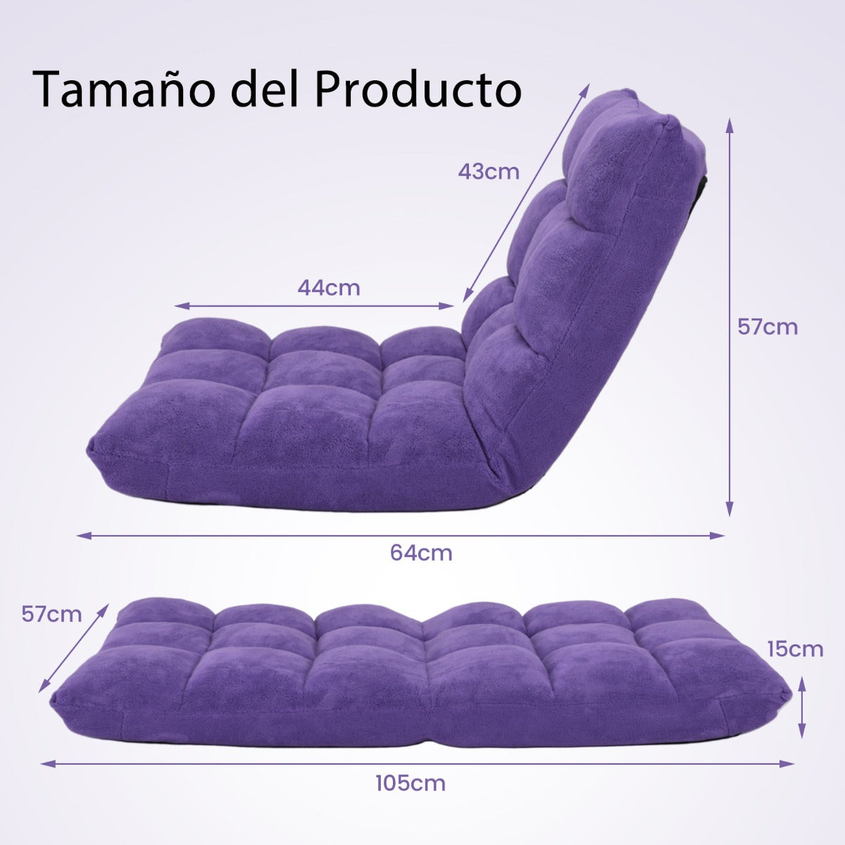 Sofa Suelo, Silla Japonesa, Sofa Perezoso, Sofá Plegable, Sillon Lectura, Respaldo Ajustable 14 Posiciones, Violeta, Costway, 3