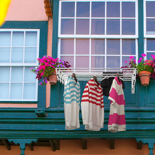 Tendedero, Tendedero pared, Tendedero plegable, con 8 Barras, Toallero Retráctil en Acordeón de Metal, Plata, Costway, 2