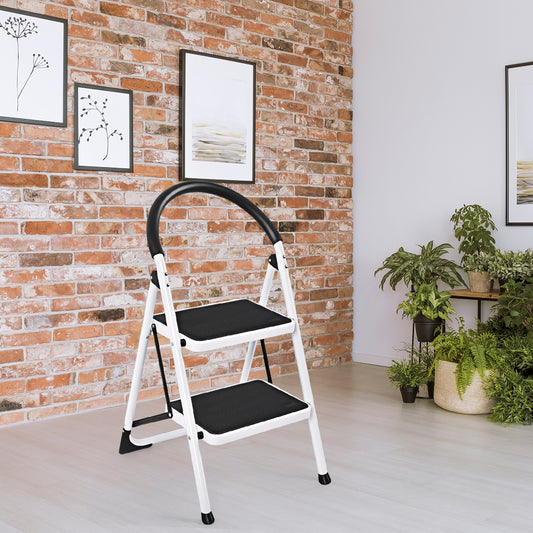 Escalera, Escalera Plegable, con 2 Peldaños, de Metal, Estructura Resistente, Carga 150 kg, Negro, Costway, 2